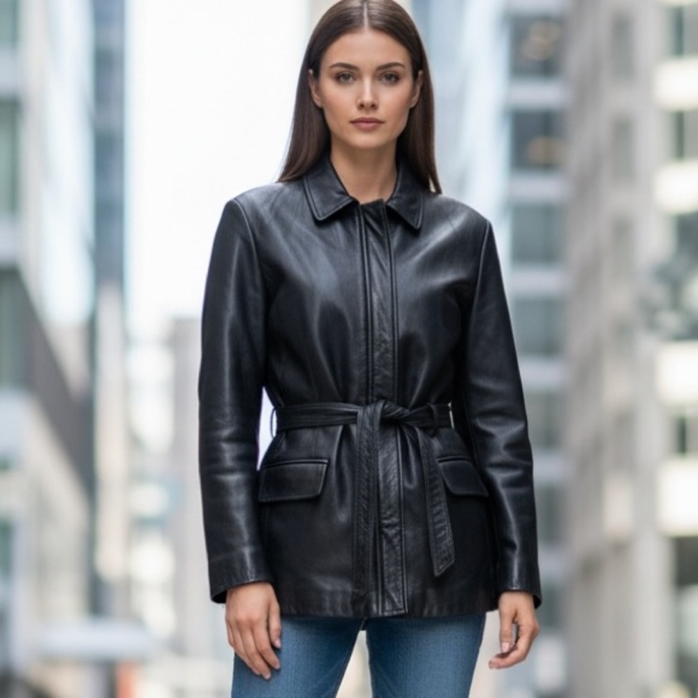 🌻VINTAGE Jones New York Black Leather Jacket Women’s Size Medium